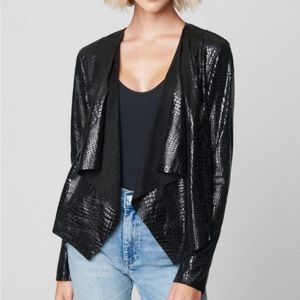 Blank NYC Irongirl Drape Front Black Crocodile Faux Suede Jacket sz L